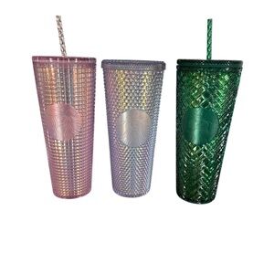 Starbucks Pink, Silver, and Green Studded Tumblers